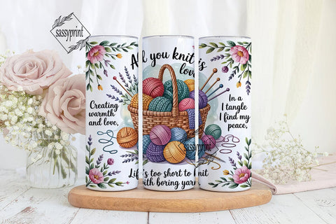 Knitting Quotes & Yarn 20oz Tumbler Wrap Sublimation sassyprint 