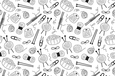 Knitting Tools Doodle Seamless Pattern Digital Pattern Rin Green 