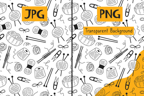 Knitting Tools Doodle Seamless Pattern Digital Pattern Rin Green 