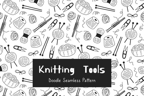 Knitting Tools Doodle Seamless Pattern Digital Pattern Rin Green 