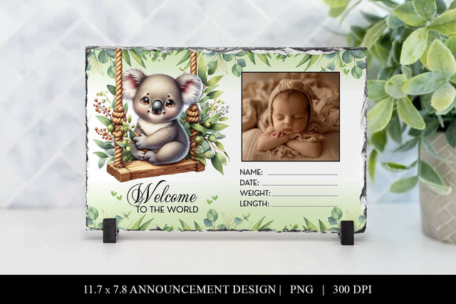 Koala Birth Announcement Slate Sublimation Design Sublimation BijouBay 