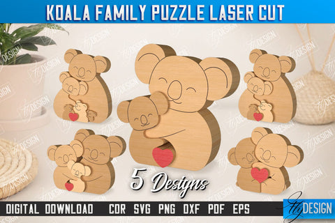 Koala Family Puzzle Bundle | Koala Puzzle Template | Eco-Friendly Gift | Home Décor | CNC Files SVG Fly Design 