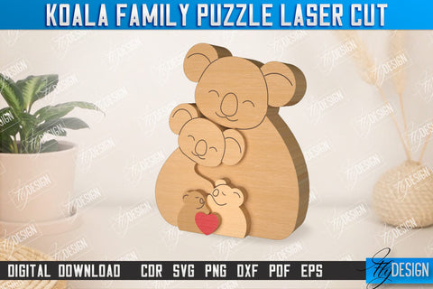 Koala Family Puzzle | Koala Puzzle Template | Eco-Friendly Gift | Home Décor | CNC File SVG Fly Design 