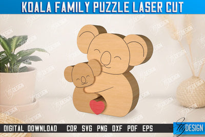 Koala Family Puzzle | Koala Puzzle Template | Eco-Friendly Gift | Home Décor | CNC File SVG Fly Design 