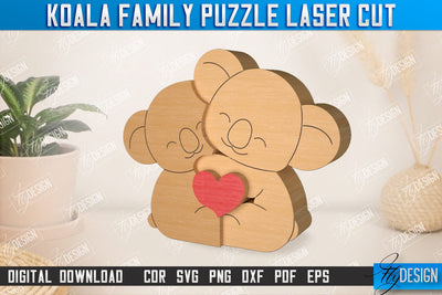 Koala Family Puzzle | Koala Puzzle Template | Eco-Friendly Gift | Home Décor | CNC File SVG Fly Design 