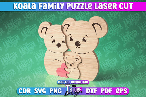 Koala Family Puzzle Laser Cut | Puzzle Laser Cut Design | CNC Files SVG The T Store Design 