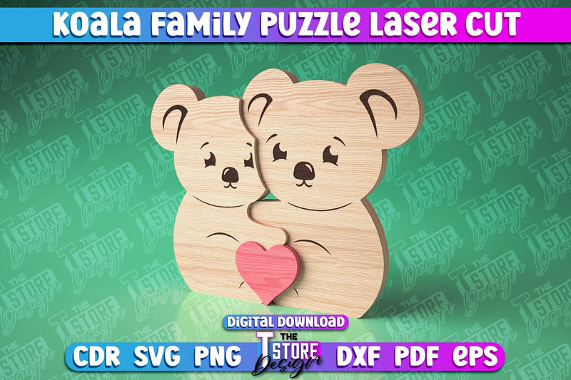 Koala Family Puzzle Laser Cut | Puzzle Laser Cut Design | CNC Files SVG The T Store Design 