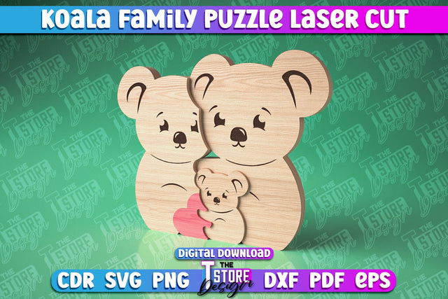 Koala Family Puzzle Laser Cut | Puzzle Laser Cut Design | CNC Files SVG The T Store Design 