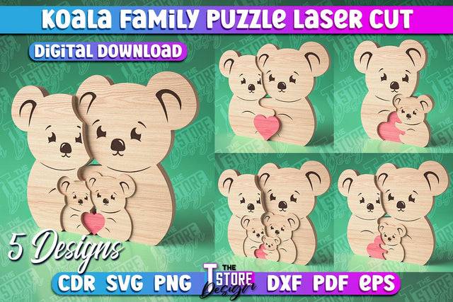 Koala Family Puzzle Laser Cut | Puzzle Laser Cut Design | CNC Files SVG The T Store Design 