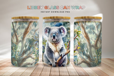 Koala Glass Can Wrap - Libbey 16oz Clear Sublimation Design Sublimation BijouBay 