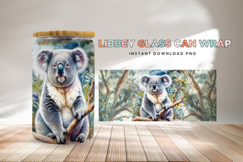 Koala Glass Can Wrap - Libbey 16oz Clear Sublimation Design Sublimation BijouBay 