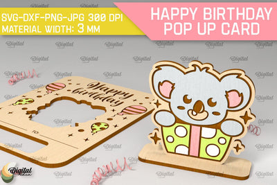 Koala Happy Birthday Pop Up Card Laser Cut. Greeting Card SVG SVG Evgenyia Guschina 