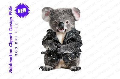 Koala in leather jacket clipart png Sublimation Regulrcrative 