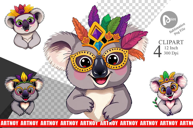 Koala Mardi Gras Clipart Sublimation artnoy 
