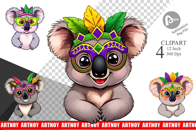 Koala Mardi Gras Clipart Sublimation artnoy 