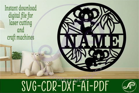 Koala name sign svg laser cut template SVG APInspireddesigns 