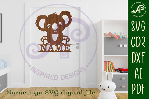 Koala name sign svg laser cut template SVG APInspireddesigns 