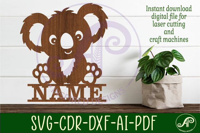Koala name sign svg laser cut template SVG APInspireddesigns 