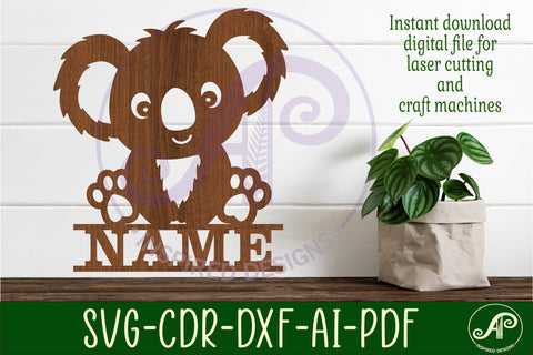 Koala name sign svg laser cut template SVG APInspireddesigns 