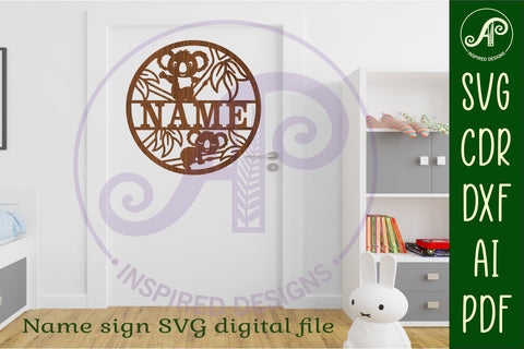 Koala name sign svg laser cut template SVG APInspireddesigns 