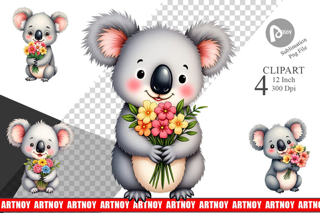 Koala Spring Bouquet Clipart Sublimation artnoy 