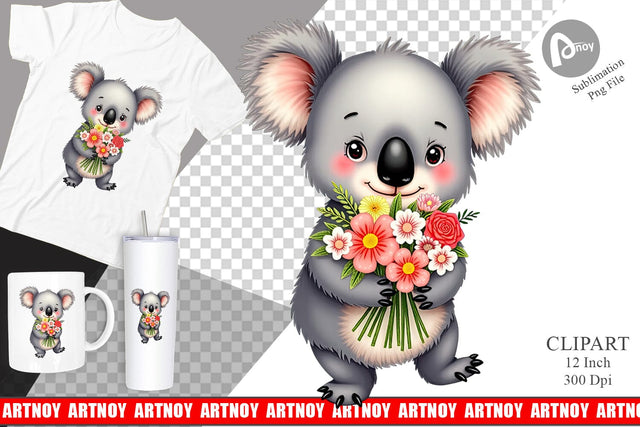 Koala Spring Bouquet Clipart Sublimation artnoy 