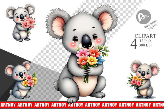 Koala Spring Bouquet Clipart Sublimation artnoy 