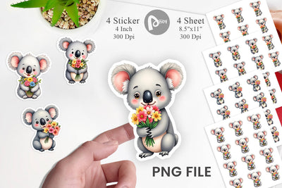 Koala Spring Bouquet Sticker Sublimation artnoy 