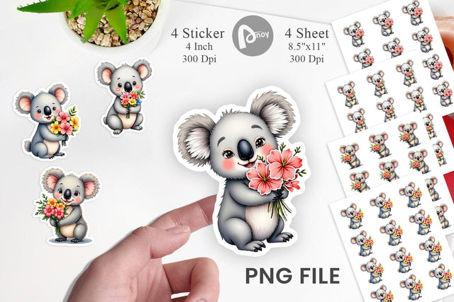 Koala Spring Bouquet Sticker Sublimation artnoy 