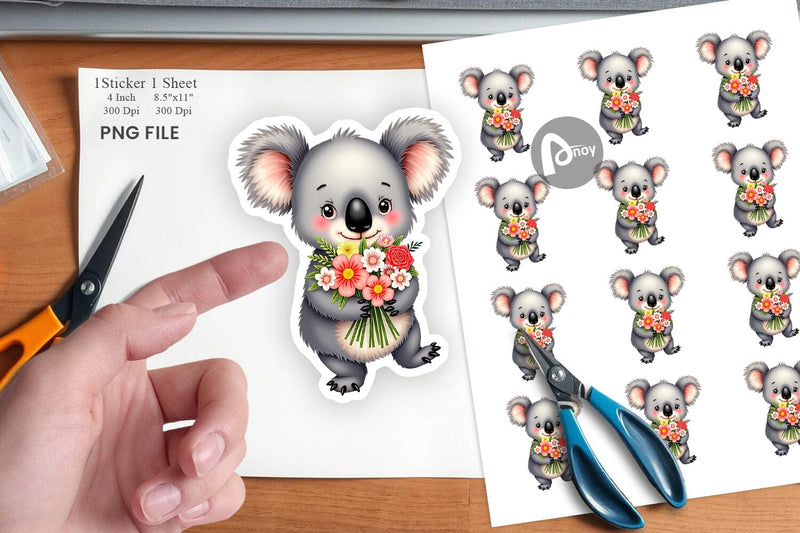 Koala Spring Bouquet Sticker Sublimation artnoy 
