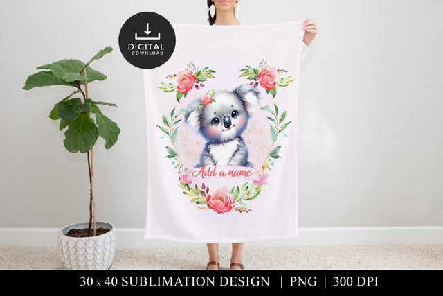 Koala Sublimation Blanket Design, Floral Koala Digital PNG Sublimation BijouBay 