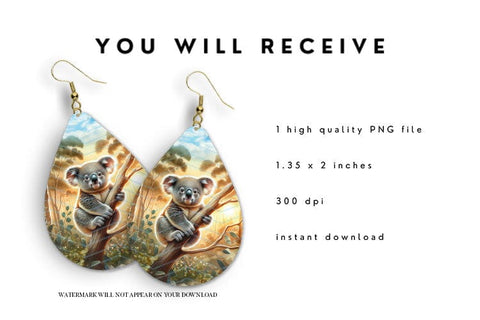 Koala teardrop earring sublimation design Sublimation BijouBay 