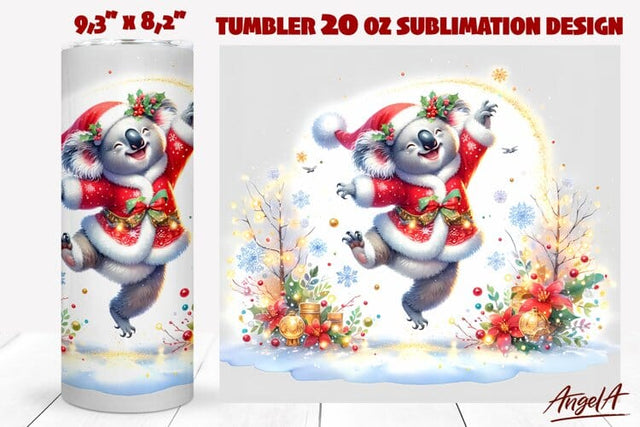 Koala tumbler, Christmas animal tumbler wrap, dancing Sublimation Angelina Semenova 