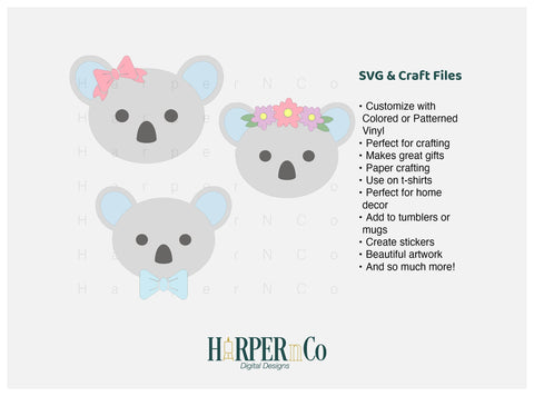 Koala with Bows and Flowers SVG PNG Cut EPS File SVG HarperNCo 
