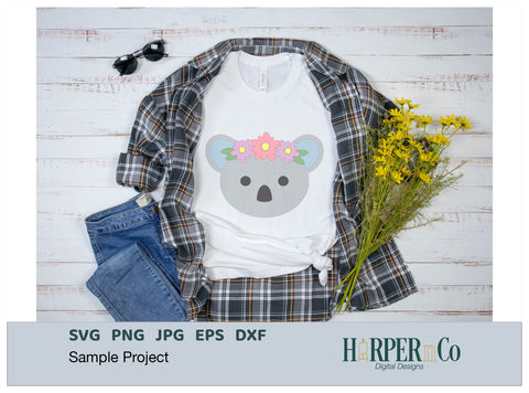Koala with Bows and Flowers SVG PNG Cut EPS File SVG HarperNCo 