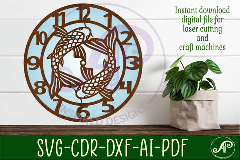 Koi Fish wall clock laser cut files, SVG SVG APInspireddesigns 
