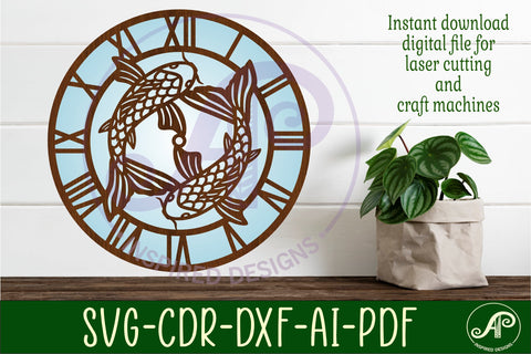 Koi Fish wall clock laser cut files, SVG SVG APInspireddesigns 