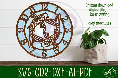 Koi Fish wall clock laser cut files, SVG SVG APInspireddesigns 