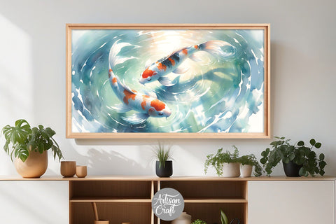 Koi fish watercolor painting TV art Digital Pattern Artisan Craft SVG 