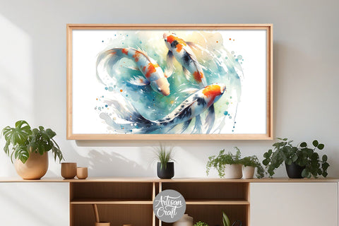 Koi fish watercolor painting TV art Digital Pattern Artisan Craft SVG 