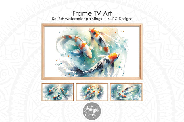 Koi fish watercolor painting TV art Digital Pattern Artisan Craft SVG 