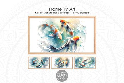 Koi fish watercolor painting TV art Digital Pattern Artisan Craft SVG 
