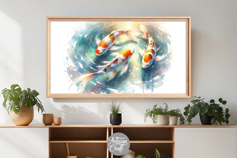 Koi fish watercolor painting TV art Digital Pattern Artisan Craft SVG 