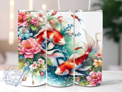 Koi Fishes in a Pond 20oz Skinny Tumbler, Koi Fishes Tumbler Png, Straight & Tapered Tumbler Wrap, Instant Digital Download Sublimation ToriDesigns 