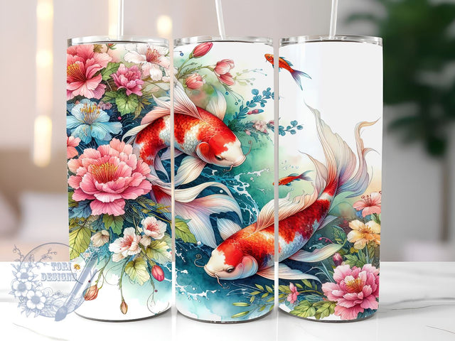 Koi Fishes in a Pond 20oz Skinny Tumbler, Koi Fishes Tumbler Png, Straight & Tapered Tumbler Wrap, Instant Digital Download Sublimation ToriDesigns 
