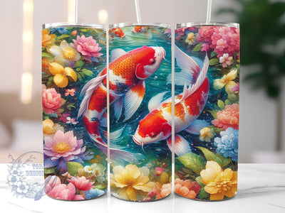 Koi Fishes in a Pond 20oz Skinny Tumbler, Koi Fishes Tumbler Png, Straight & Tapered Tumbler Wrap, Instant Digital Download Sublimation ToriDesigns 