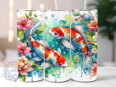 Koi Fishes in a Pond 20oz Skinny Tumbler, Koi Fishes Tumbler Png, Straight & Tapered Tumbler Wrap, Instant Digital Download Sublimation ToriDesigns 