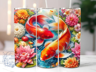 Koi Fishes in a Pond 20oz Skinny Tumbler, Koi Fishes Tumbler Png, Straight & Tapered Tumbler Wrap, Instant Digital Download Sublimation ToriDesigns 