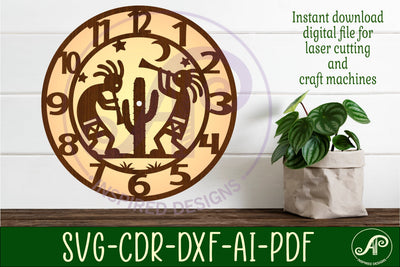 Kokopelli clock wall clock laser cut files SVG APInspireddesigns 
