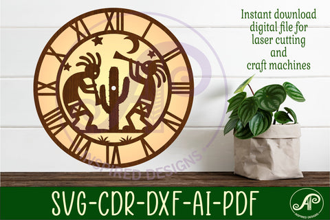 Kokopelli clock wall clock laser cut files SVG APInspireddesigns 